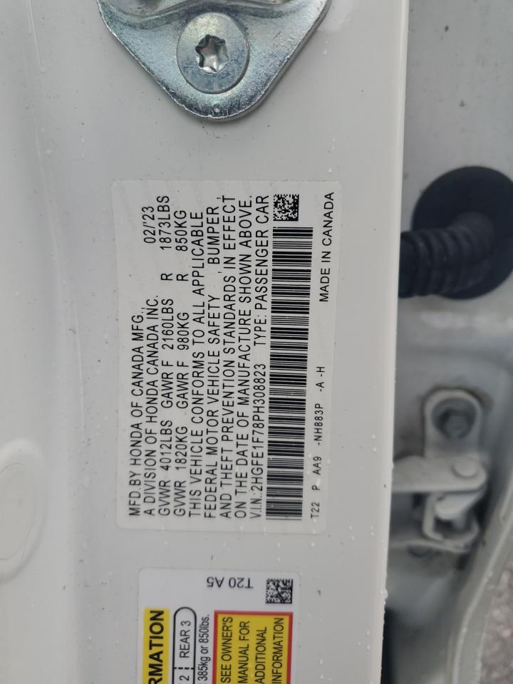 2023 HONDA CIVIC EX VIN:2HGFE1F78PH308823