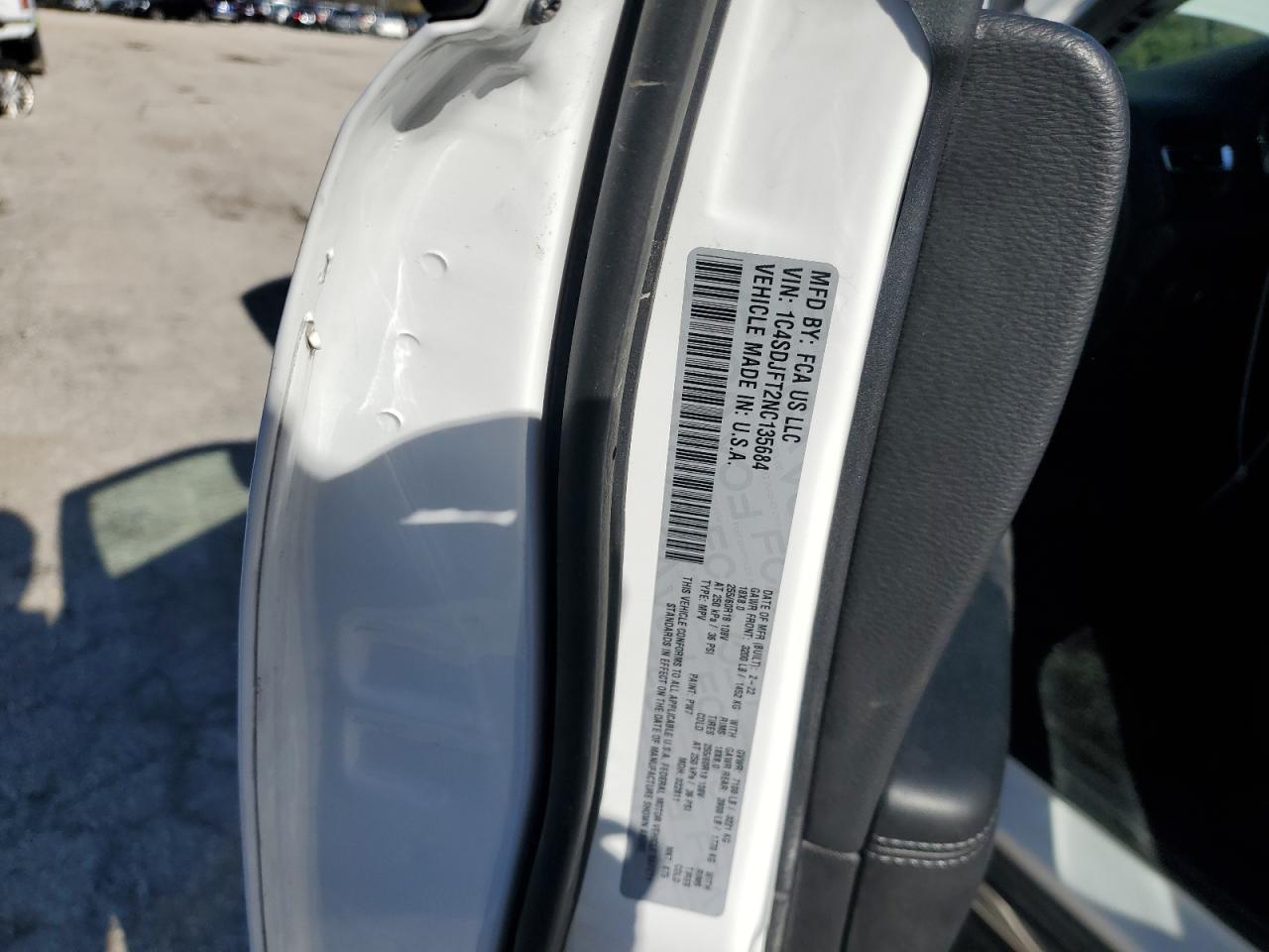 2022 DODGE DURANGO PURSUIT VIN:1C4SDJFT2NC135684