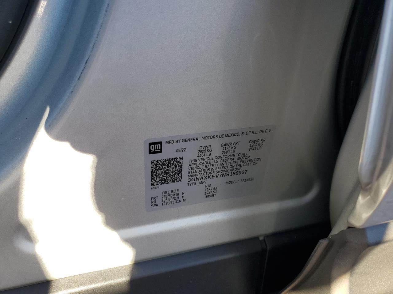 2022 CHEVROLET EQUINOX LT VIN:3GNAXKEV7NS188927