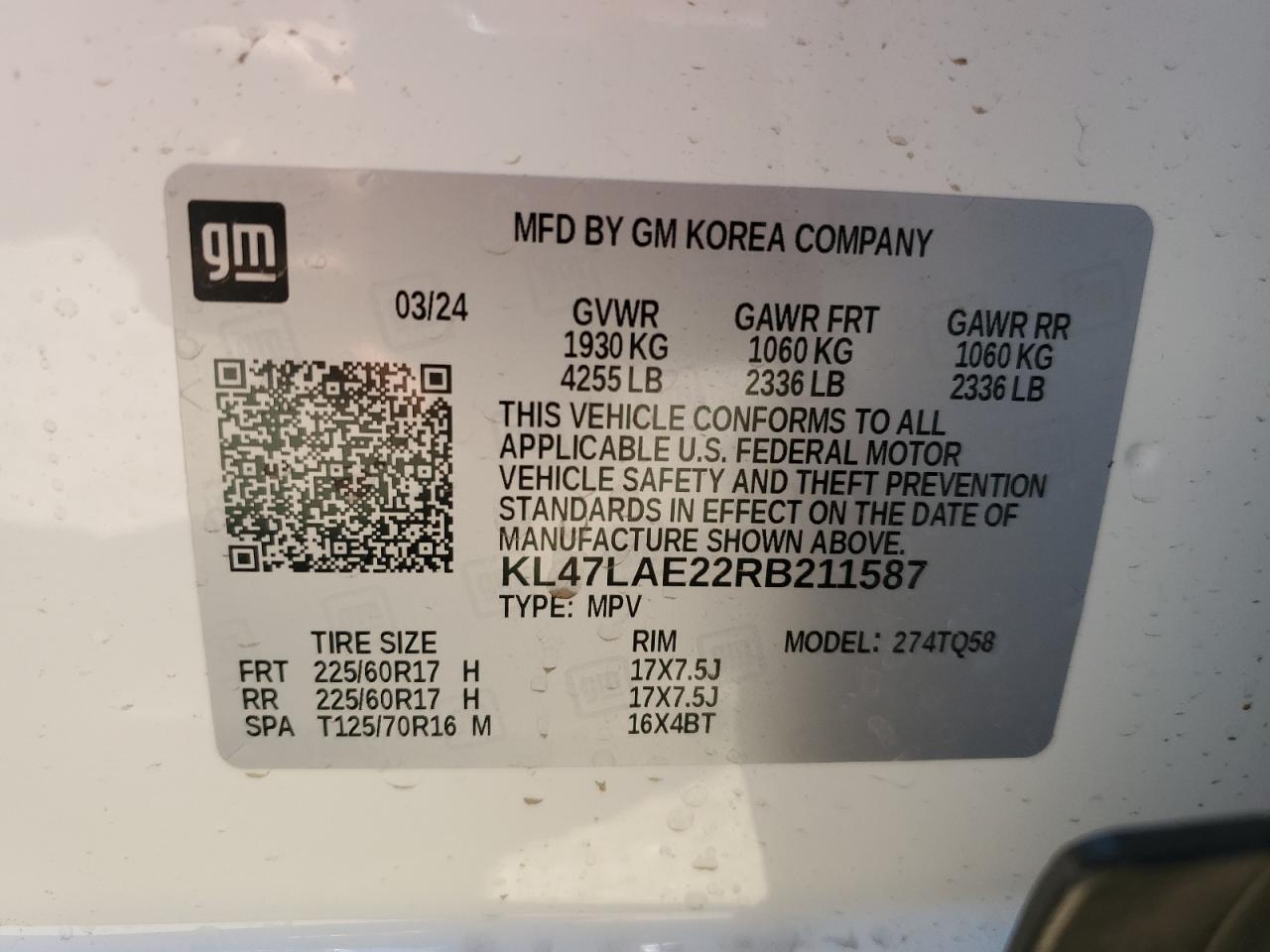 2024 BUICK ENVISTA PREFERRED VIN:KL47LAE22RB211587