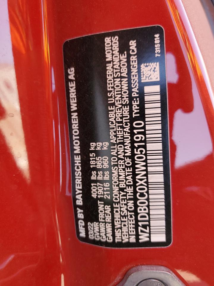 2022 TOYOTA SUPRA BASE VIN:WZ1DB0C0XNW051910