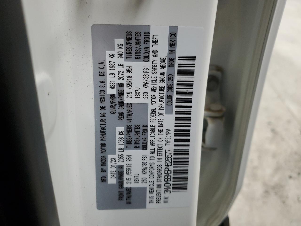 2023 MAZDA CX-30 SELECT VIN:3MVDMBBM5PM525577