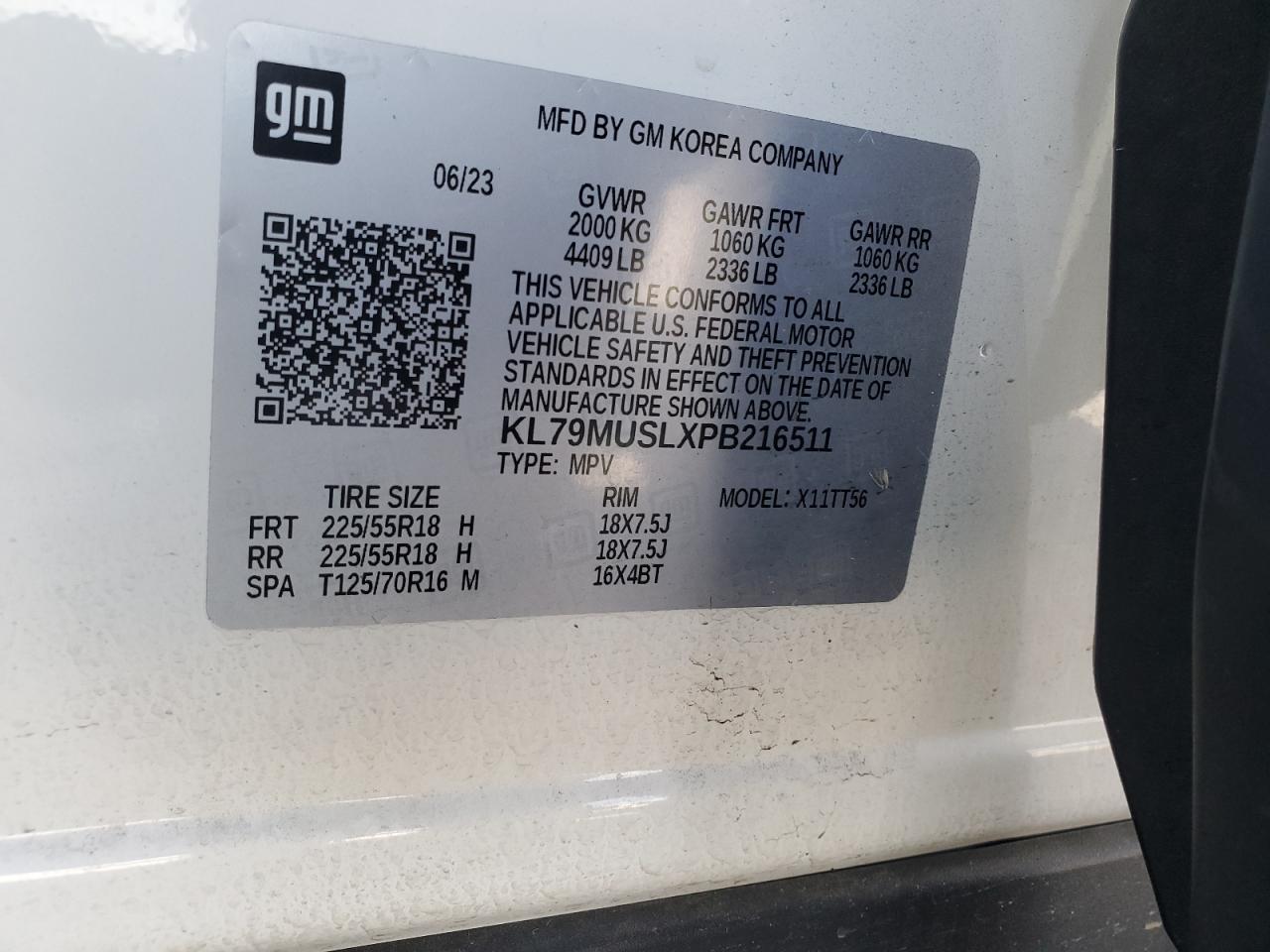 2023 CHEVROLET TRAILBLAZER RS VIN:KL79MUSLXPB216511