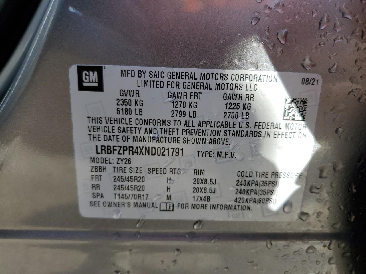2022 BUICK ENVISION ESSENCE VIN:LRBFZPR4XND021791