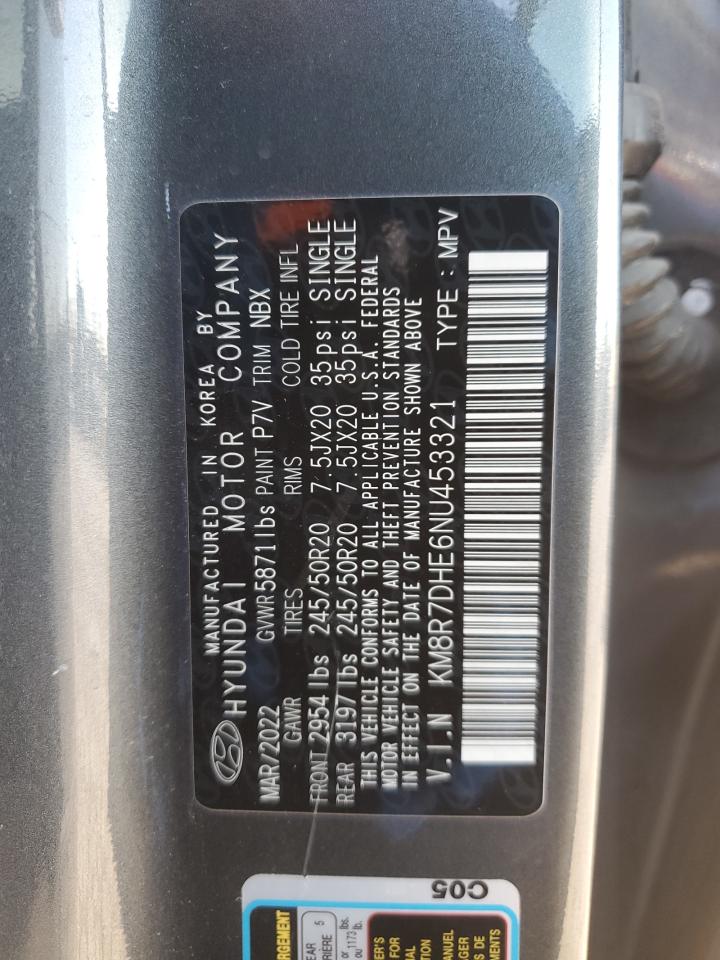 2022 HYUNDAI PALISADE CALLIGRAPHY VIN:KM8R7DHE6NU453321