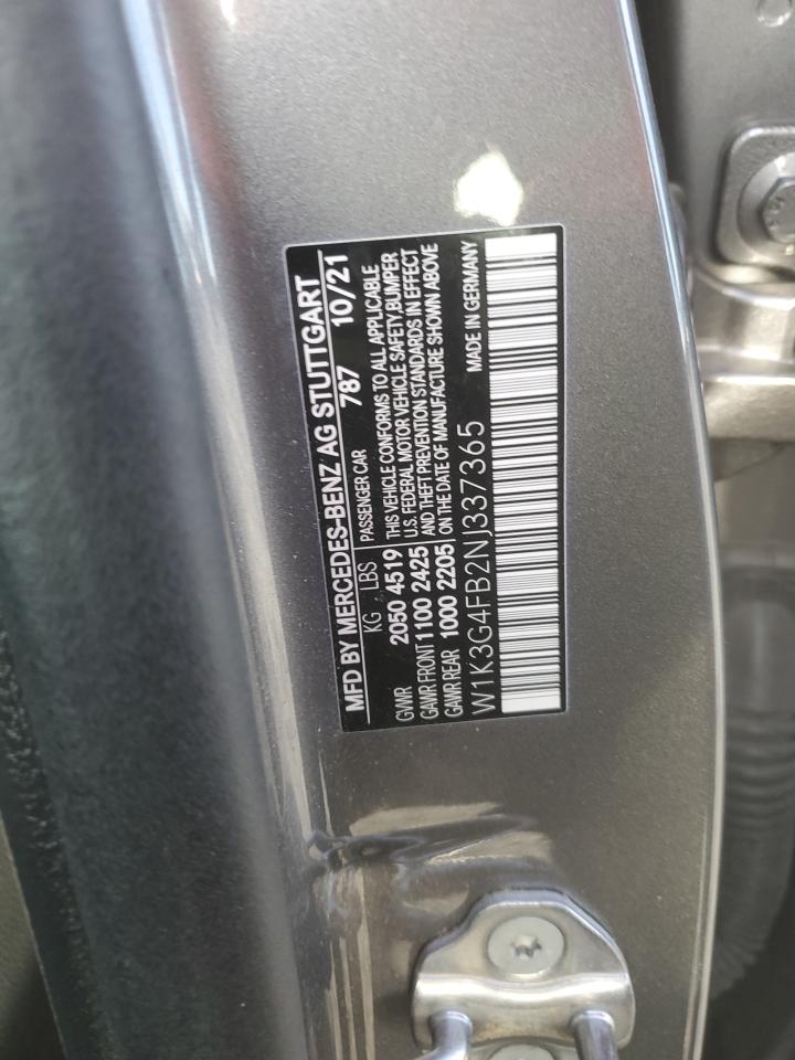 2022 MERCEDES-BENZ A 220 4MATIC VIN:W1K3G4FB2NJ337365