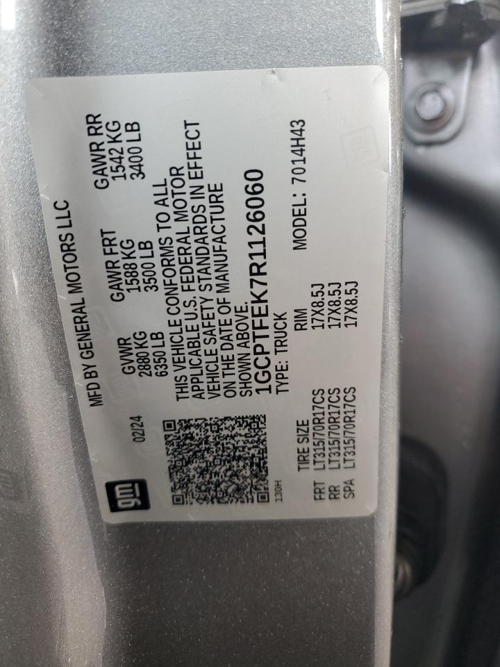 2024 CHEVROLET COLORADO ZR2 VIN:1GCPTFEK7R1126060