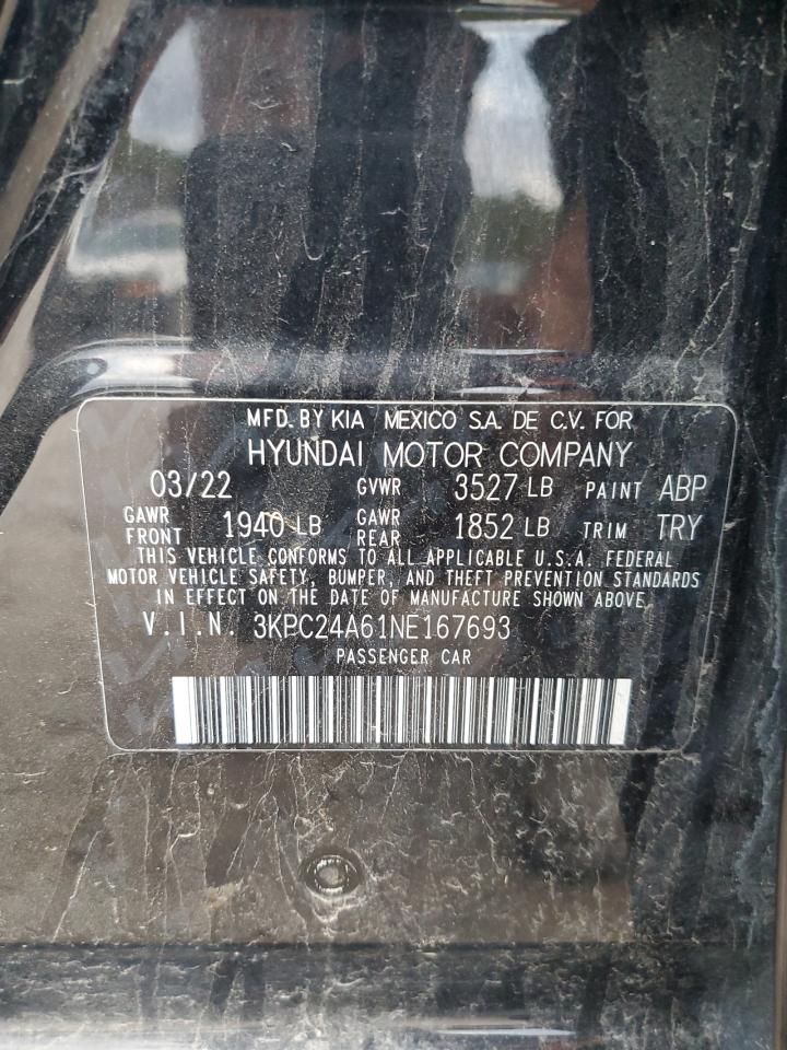 2022 HYUNDAI ACCENT SE VIN:3KPC24A61NE167693