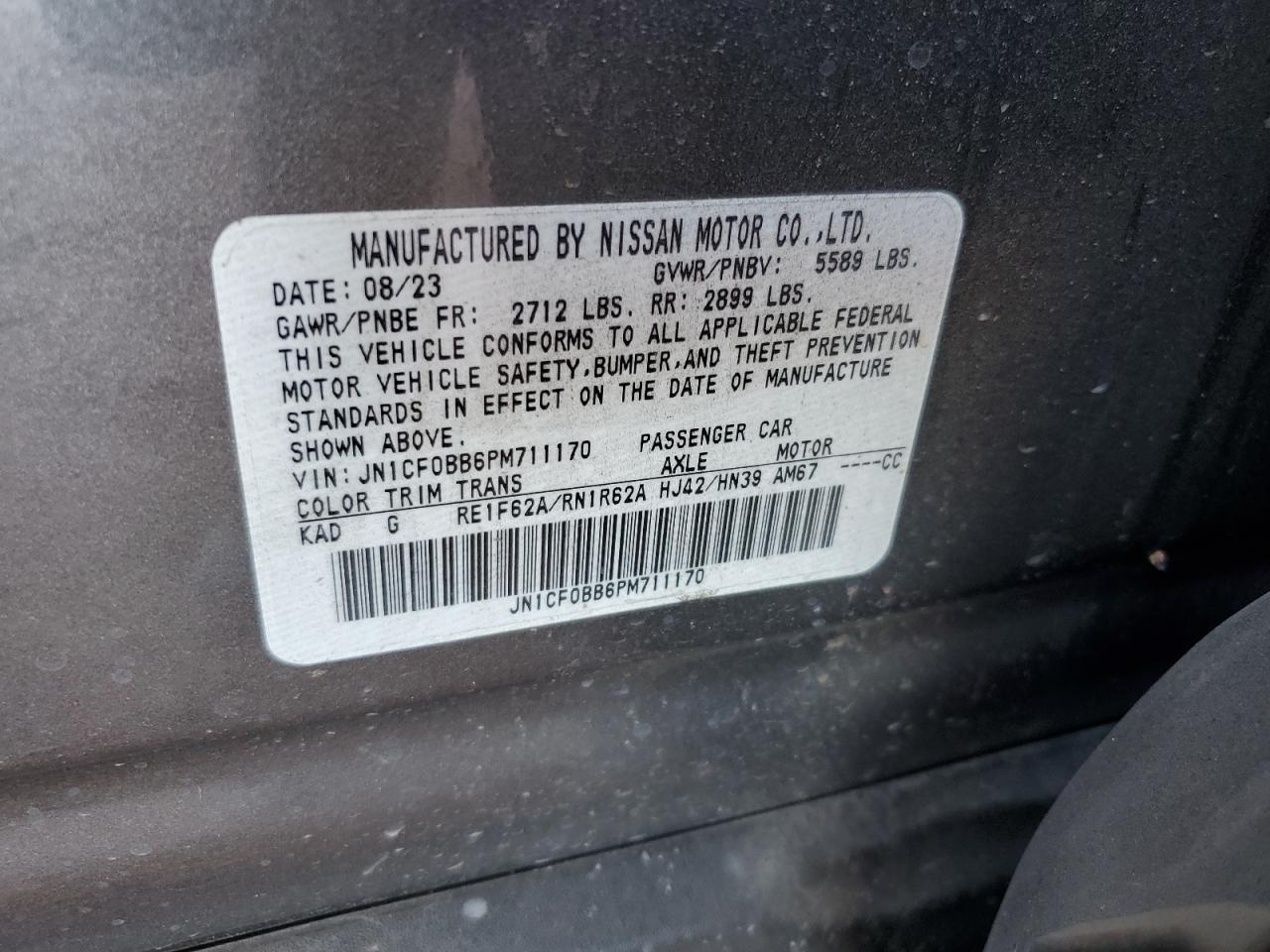 2023 NISSAN ARIYA ENGAGE VIN:JN1CF0BB6PM711170