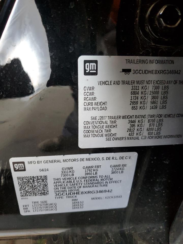 2024 CHEVROLET SILVERADO K1500 ZR2 VIN:3GCUDHE8XRG346942