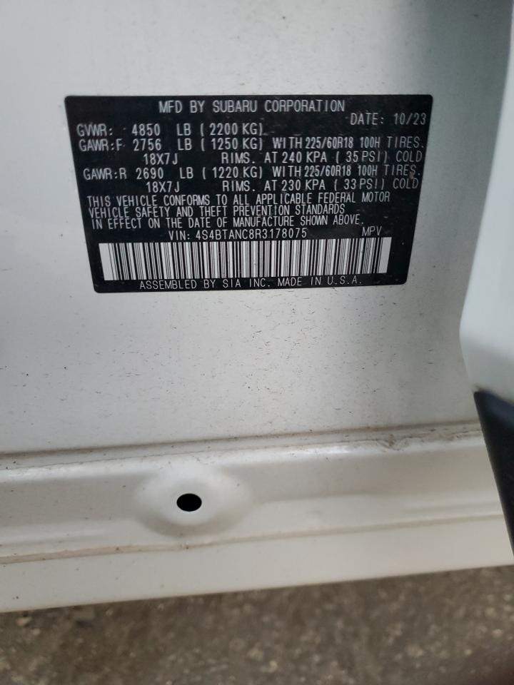 2024 SUBARU OUTBACK LIMITED VIN:4S4BTANC8R3178075