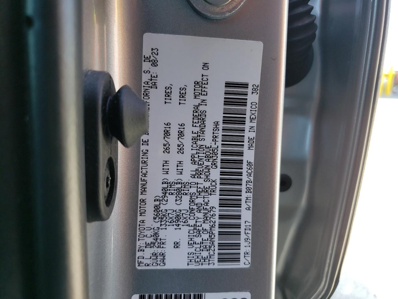 2023 TOYOTA TACOMA DOUBLE CAB VIN:3TMCZ5AN5PM627679