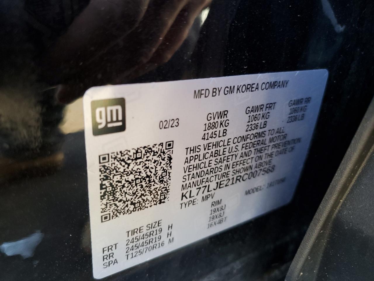 2024 CHEVROLET TRAX 2RS VIN:KL77LJE21RC007568