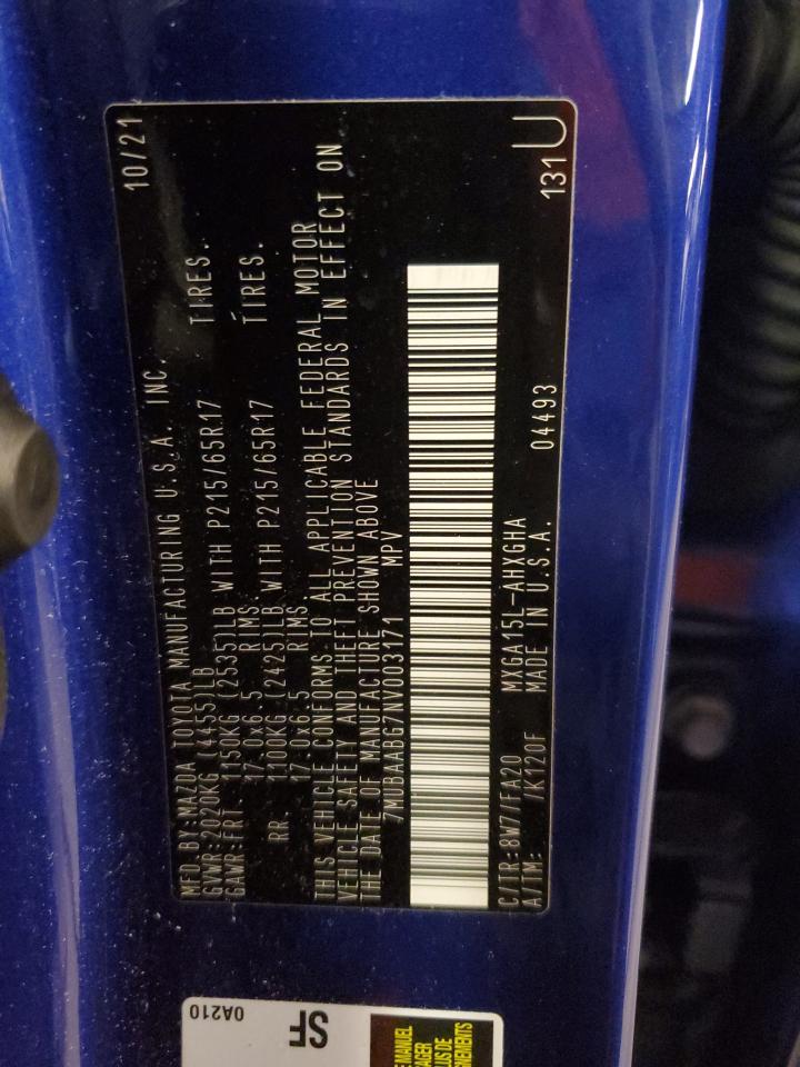 2022 TOYOTA COROLLA CROSS LE VIN:7MUBAABG7NV003171