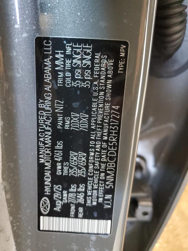 2024 HYUNDAI TUCSON SEL VIN:5NMJBCDE5RH317274