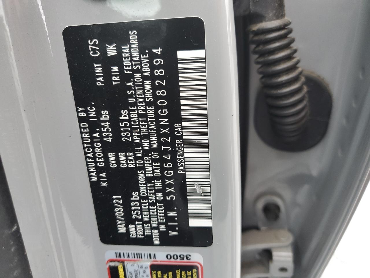 2022 KIA K5 GT LINE VIN:5XXG64J2XNG082894