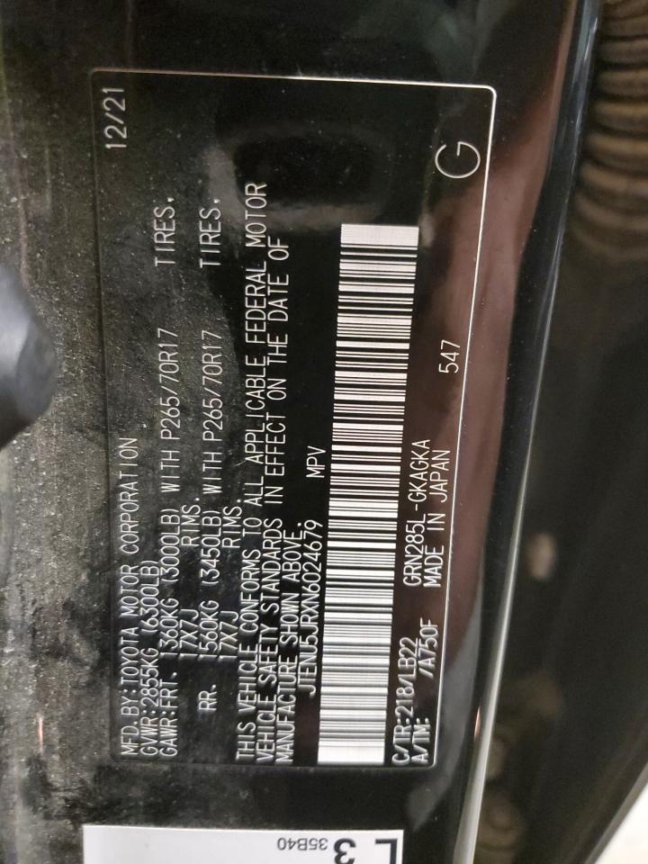 2022 TOYOTA 4RUNNER SR5/SR5 PREMIUM VIN:JTENU5JRXN624679