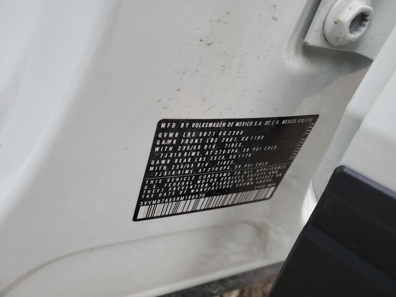 2024 VOLKSWAGEN TIGUAN SE VIN:3VVMB7AX5RM186579