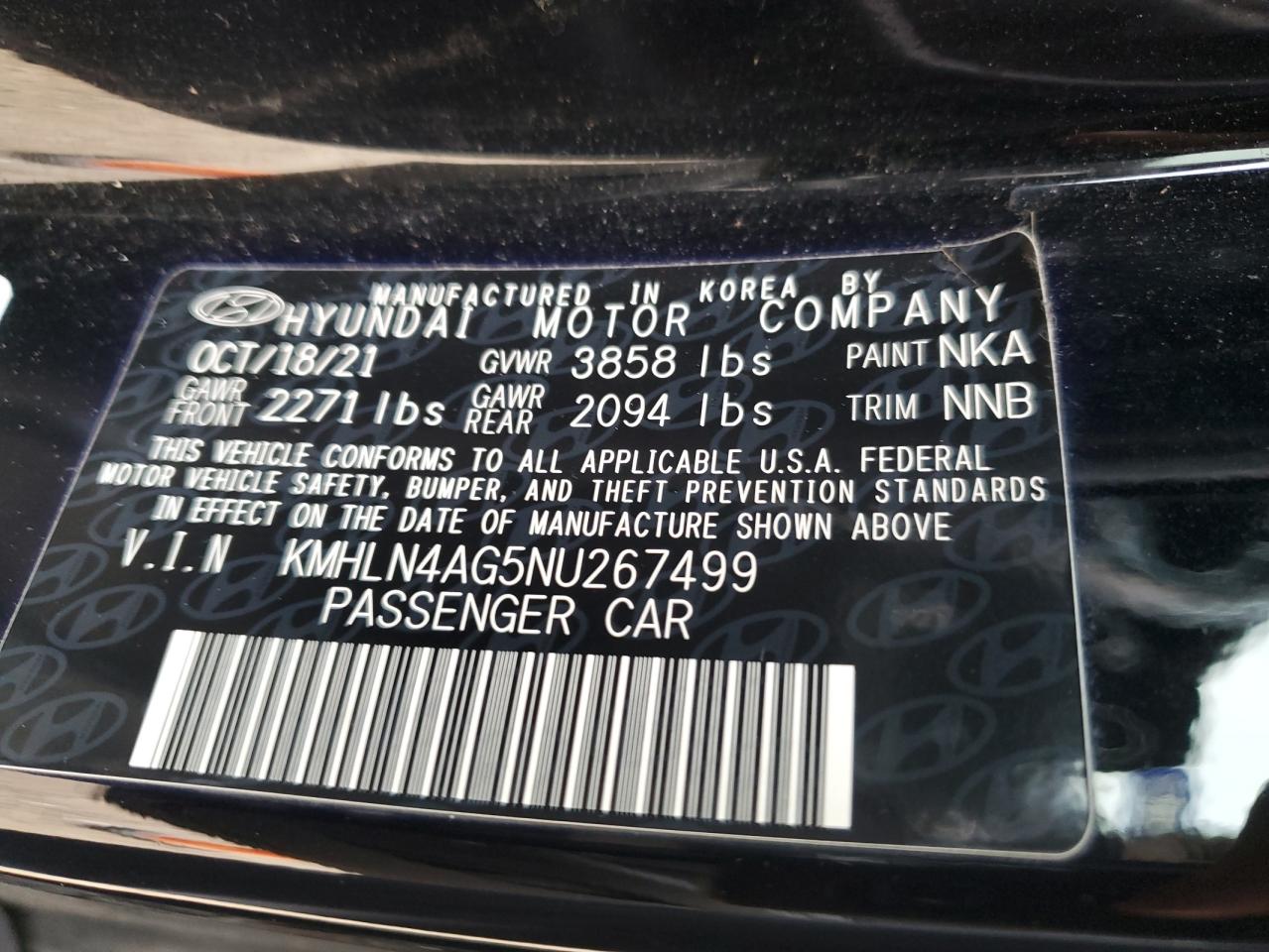 2022 HYUNDAI ELANTRA SEL VIN:KMHLN4AG5NU267499