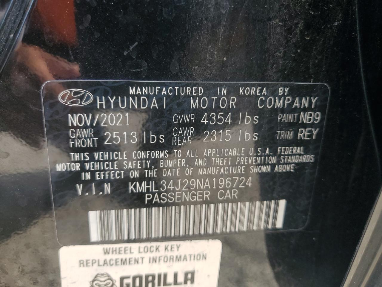 2022 HYUNDAI SONATA LIMITED VIN:KMHL34J29NA196724