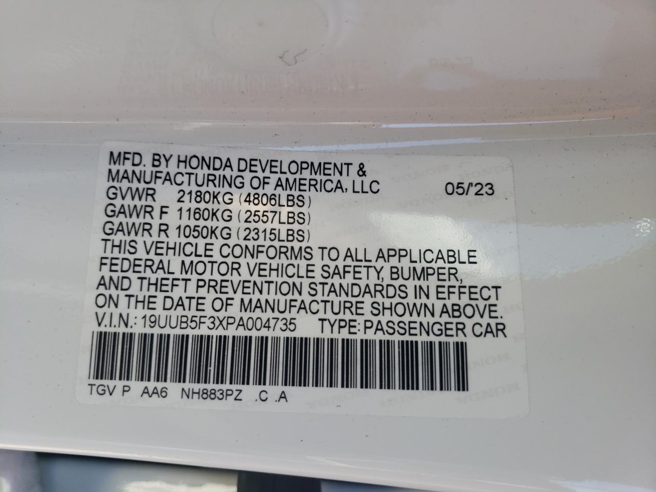 2023 ACURA TLX  VIN:19UUB5F3XPA004735