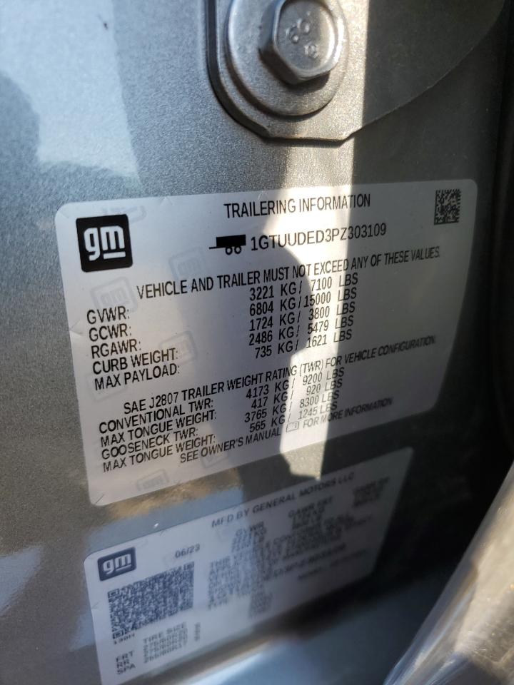 2023 GMC SIERRA K1500 SLT VIN:1GTUUDED3PZ303109