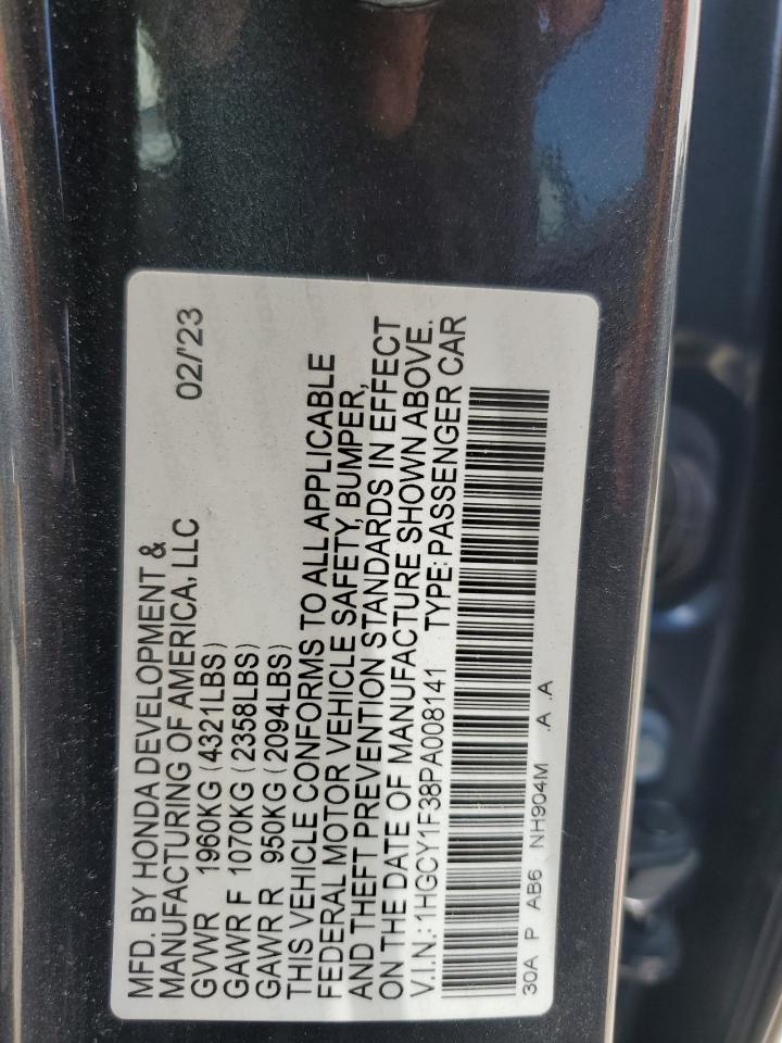 2023 HONDA ACCORD EX VIN:1HGCY1F38PA008141