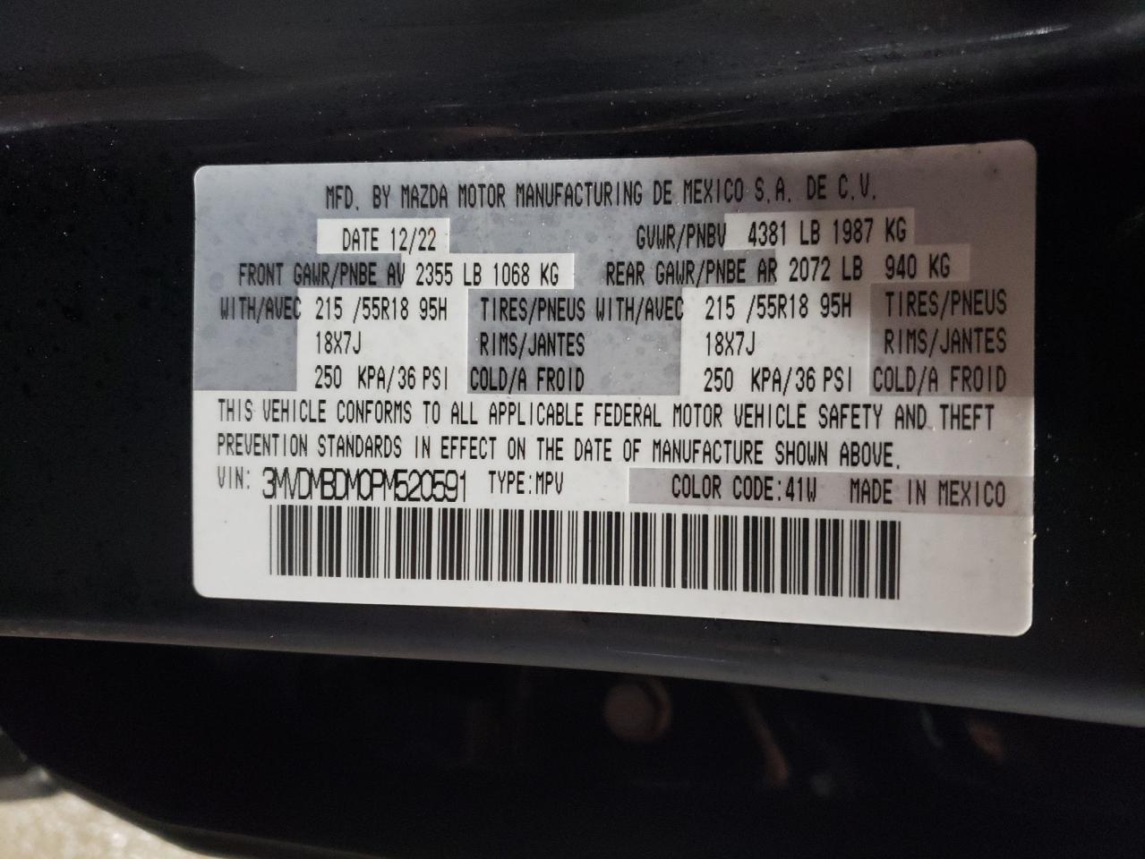 2023 MAZDA CX-30 PREMIUM VIN:3MVDMBDM0PM520591