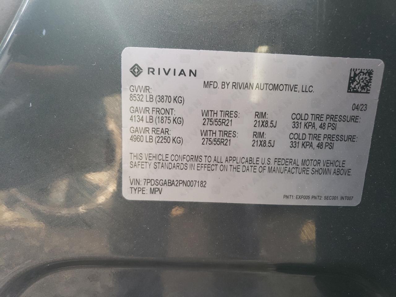 2023 RIVIAN R1S ADVENTURE VIN:7PDSGABA2PN007182