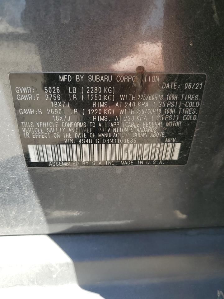 2022 SUBARU OUTBACK ONYX EDITION XT VIN:4S4BTGLD8N3103689