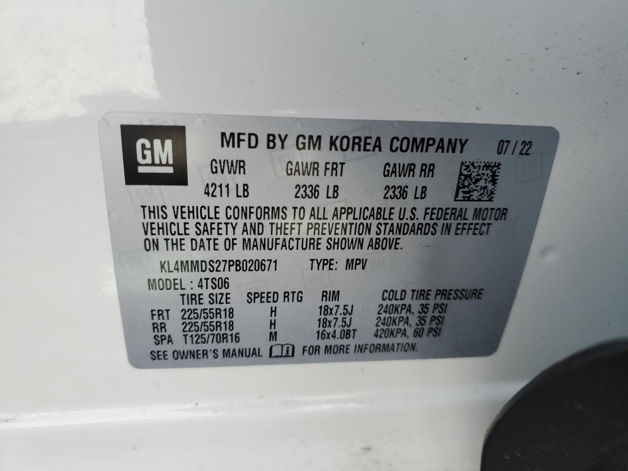 2023 BUICK ENCORE GX SELECT VIN:KL4MMDS27PB020671