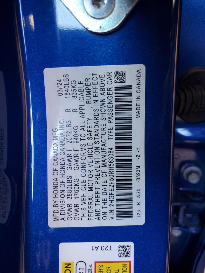 2024 HONDA CIVIC SPORT VIN:2HGFE2F50RH563084