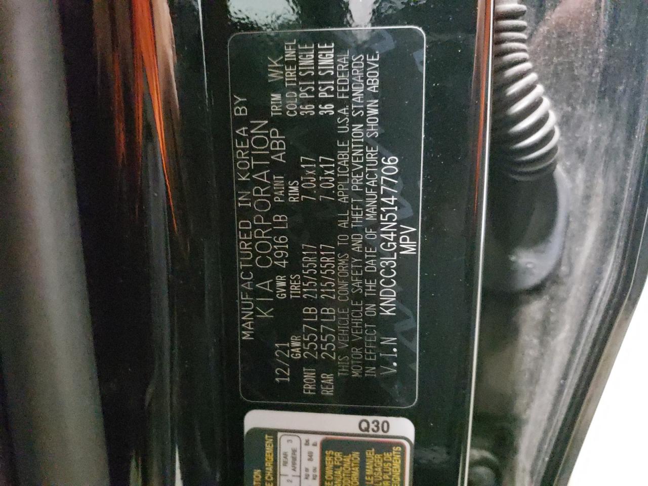 2022 KIA NIRO S VIN:KNDCC3LG4N5147706