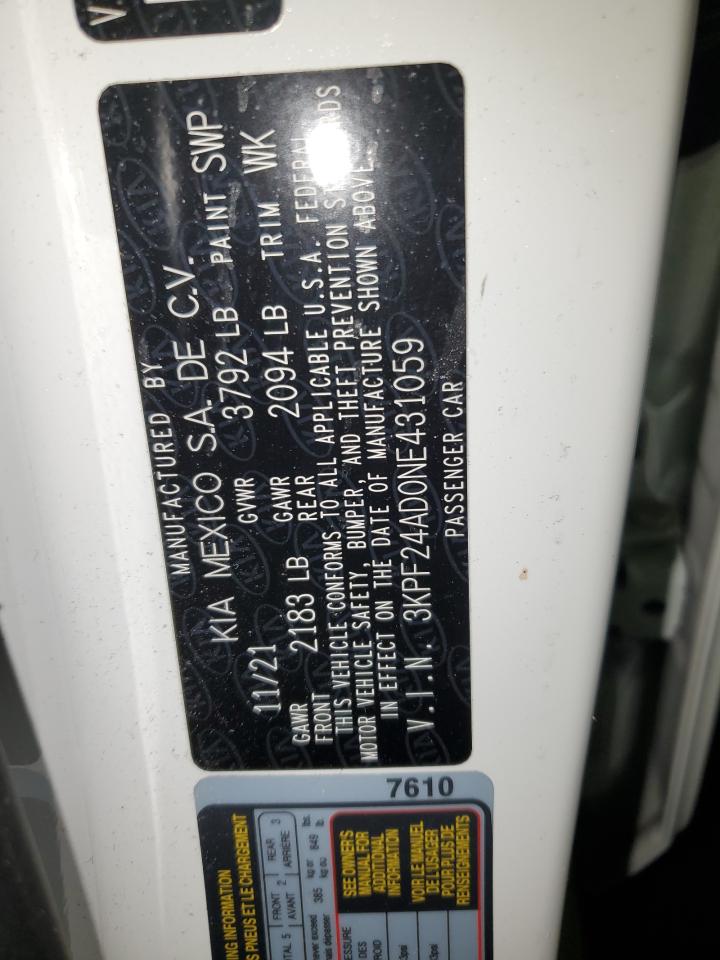 2022 KIA FORTE FE VIN:431059