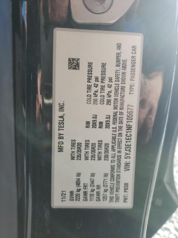 2022 TESLA MODEL 3  VIN:5YJ3E1EC1NF105677
