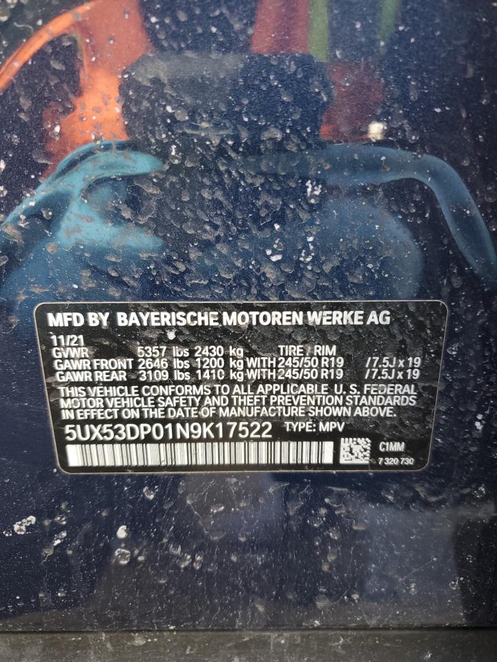 2022 BMW X3 XDRIVE30I VIN:5UX53DP01N9K17522