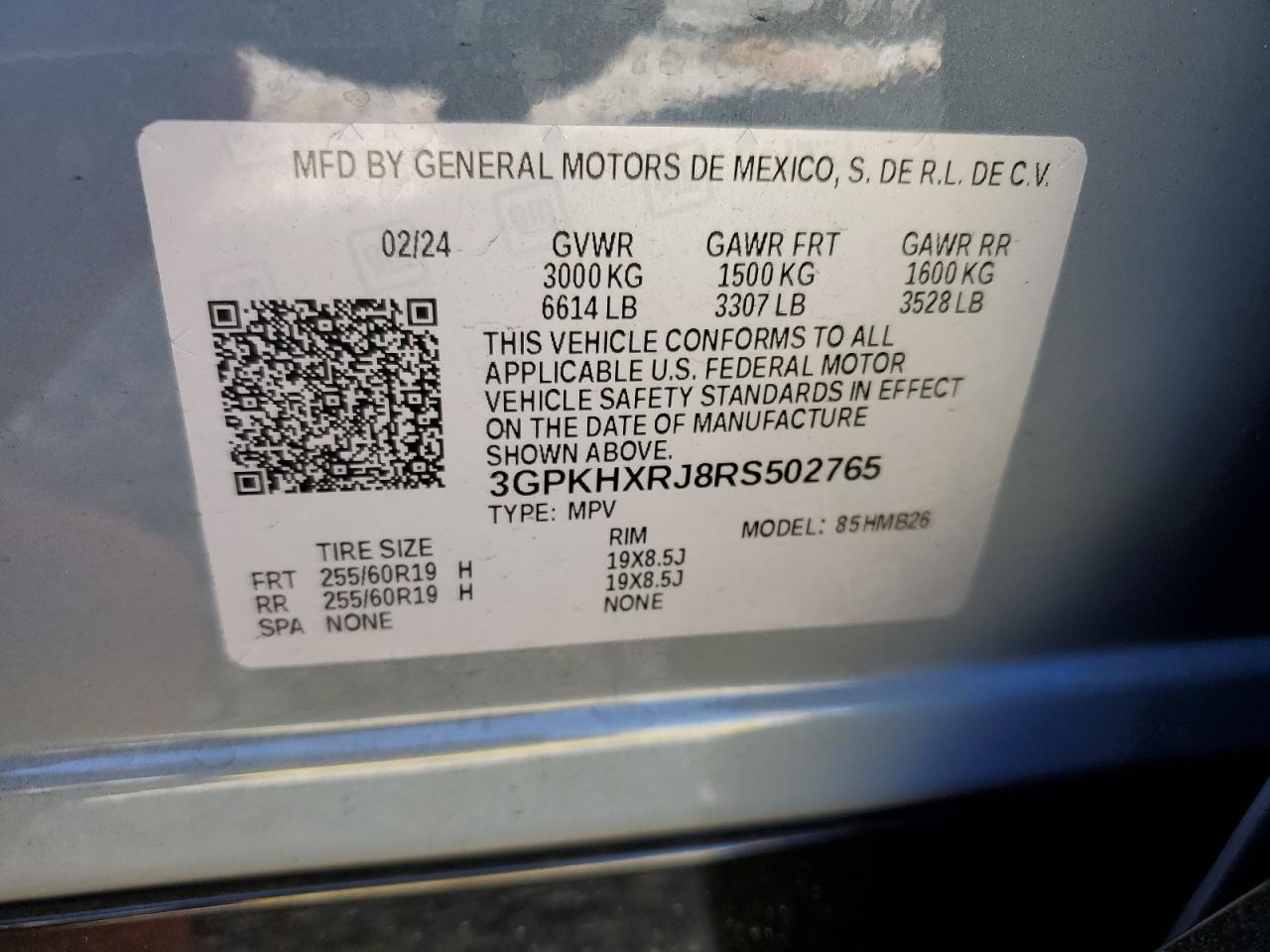 2024 HONDA PROLOGUE TOUR VIN:3GPKHXRJ8RS502765