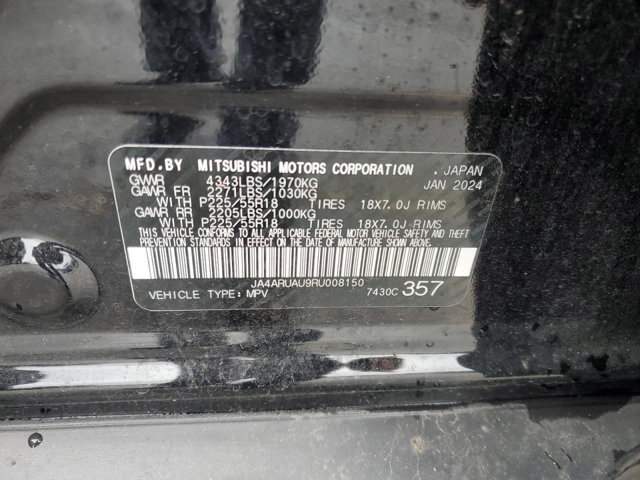 2024 MITSUBISHI OUTLANDER SPORT S/SE VIN:JA4ARUAU9RU008150