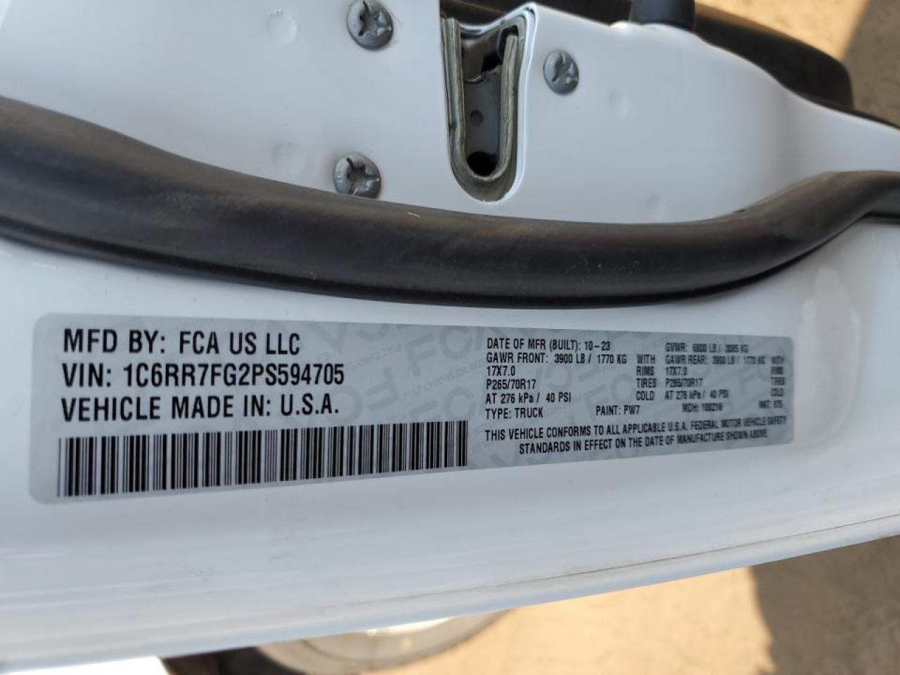 2023 RAM 1500 CLASSIC TRADESMAN VIN:1C6RR7FG2PS594705