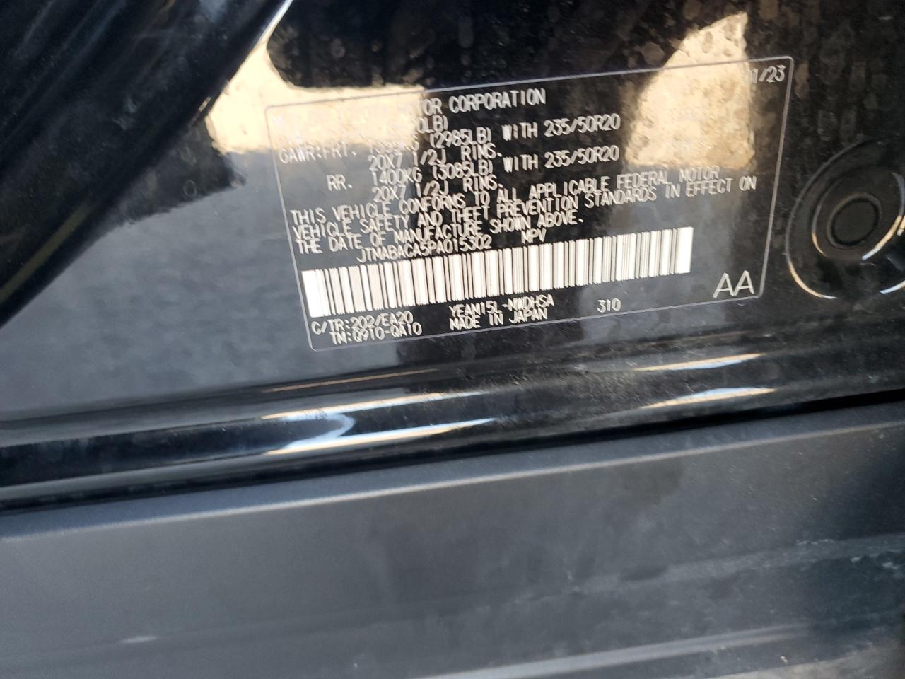 2023 TOYOTA BZ4X XLE VIN:JTMABACA5PA015302