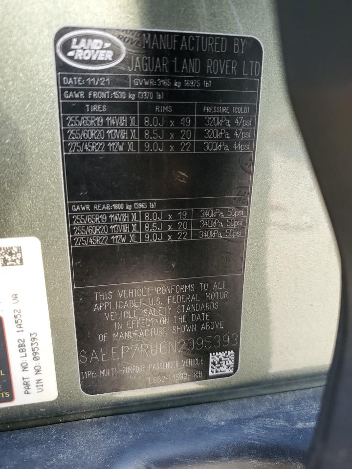 2022 LAND ROVER DEFENDER 110 SE VIN:SALEP7RU6N2095393