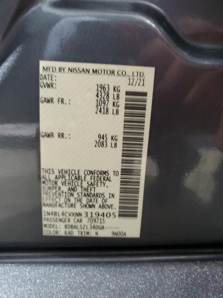 2022 NISSAN ALTIMA SR VIN:1N4BL4CVXNN319405