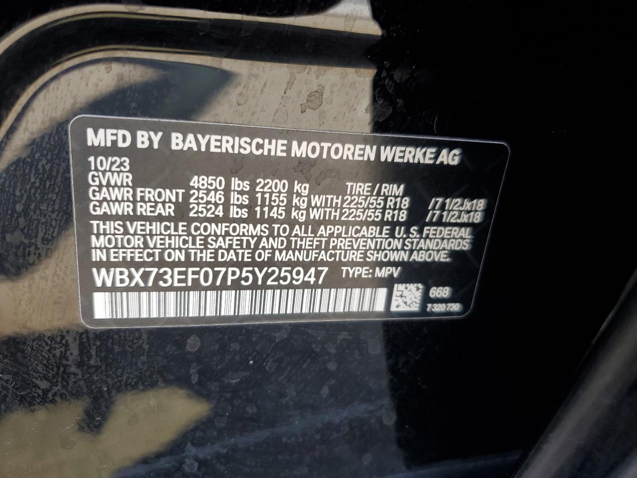 2023 BMW X1 XDRIVE28I VIN:WBX73EF07P5Y25947