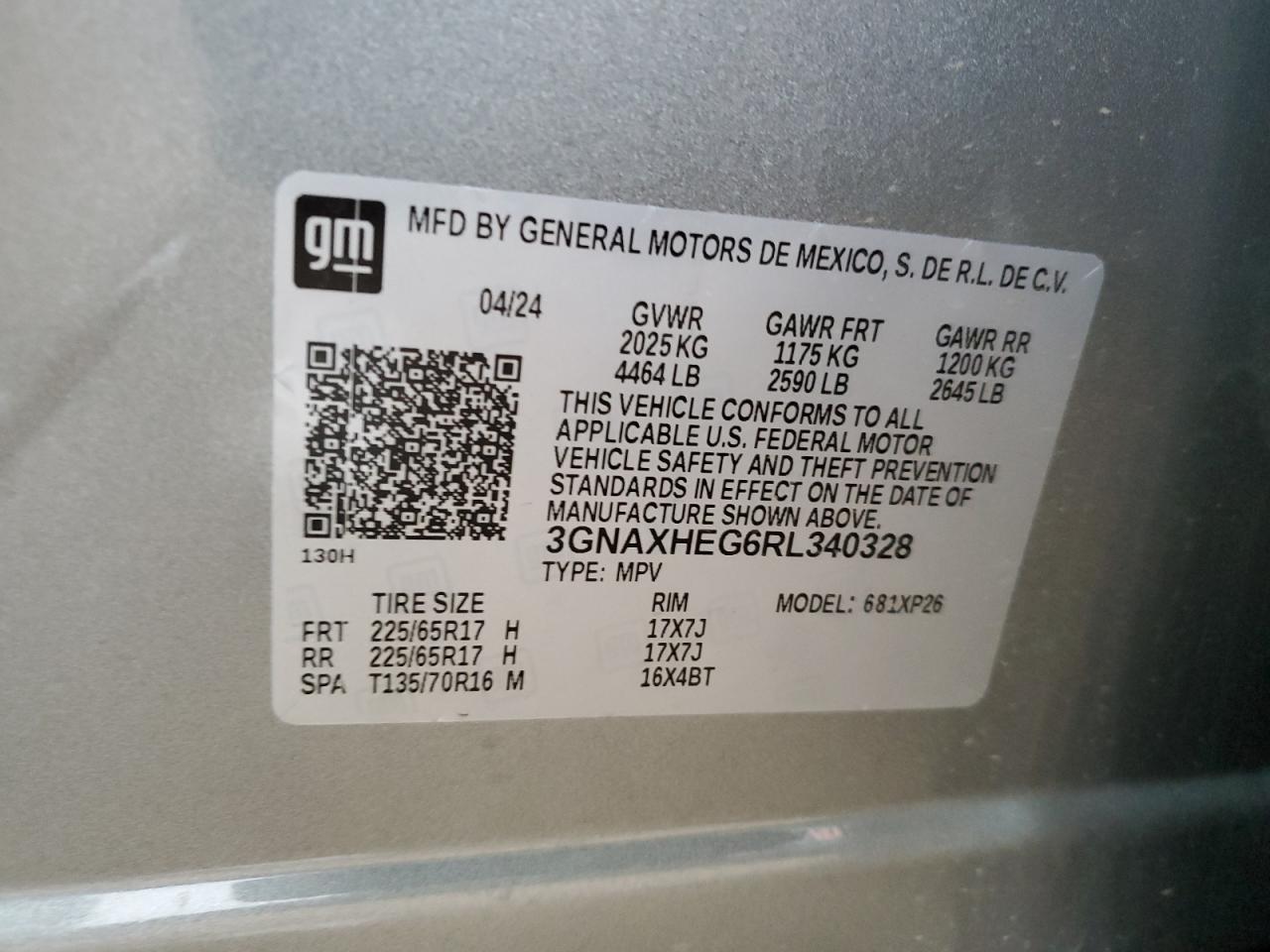 2024 CHEVROLET EQUINOX LS VIN:3GNAXHEG6RL340328