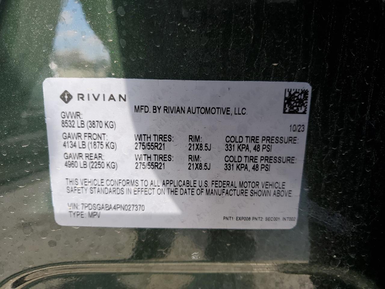 2023 RIVIAN R1S ADVENTURE VIN:7PDSGABA4PN027370
