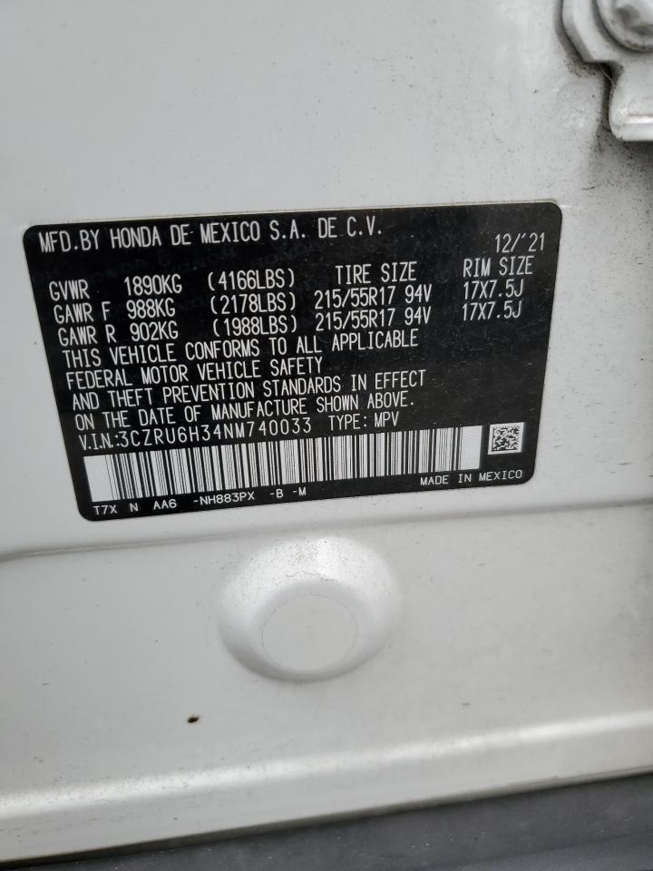 2022 HONDA HR-V LX VIN:3CZRU6H34NM740033