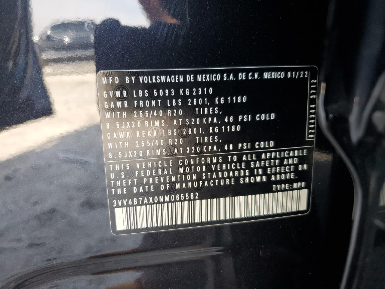 2022 VOLKSWAGEN TIGUAN SEL R-LINE VIN:3VV4B7AX0NM065582