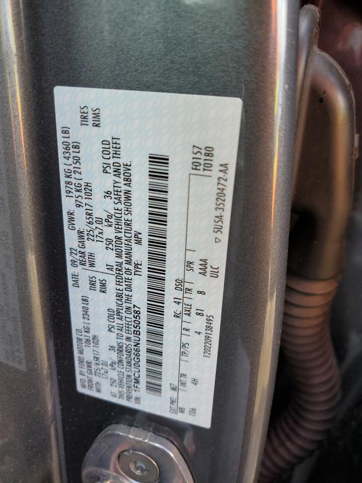 2022 FORD ESCAPE SE VIN:1FMCU0G66NUB50587