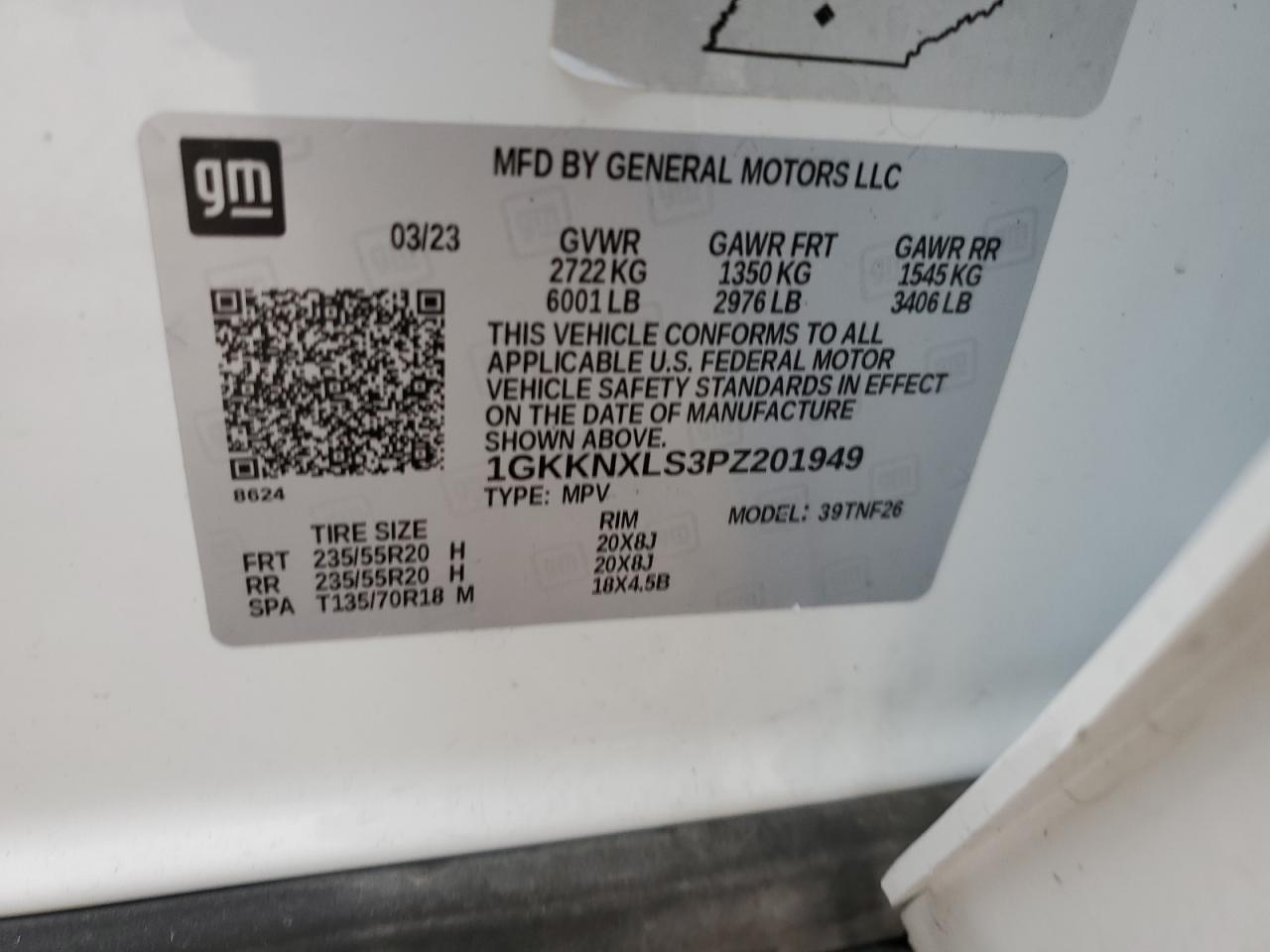 2023 GMC ACADIA DENALI VIN:1GKKNXLS3PZ201949