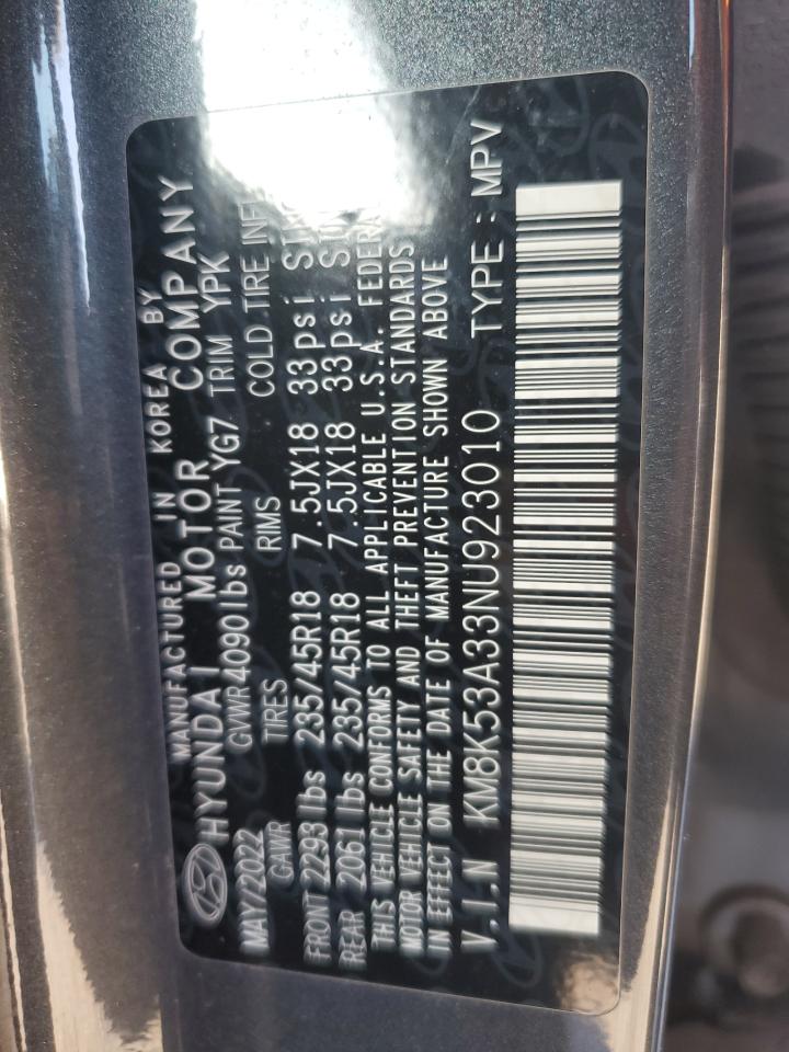 2022 HYUNDAI KONA LIMITED VIN:KM8K53A33NU923010